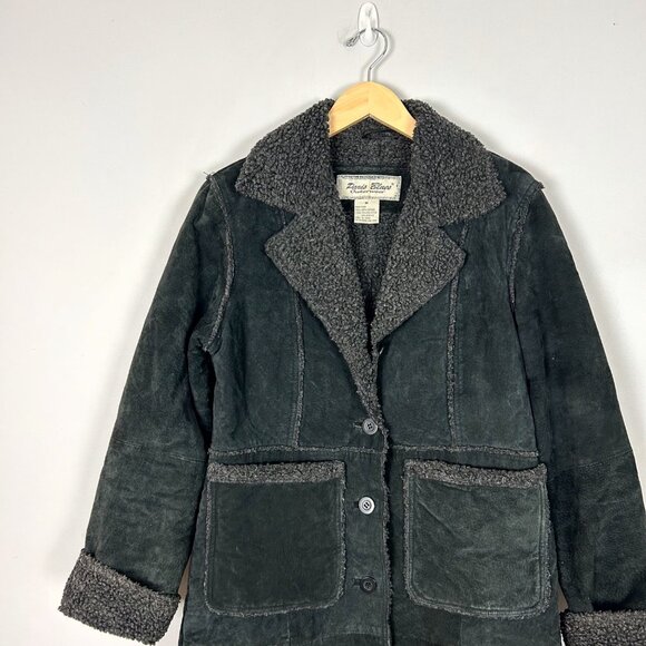 Vintage Y2K Paris Blues Black Leather Penny Lane Coat Size Medium Women's - Picture 2 of 5